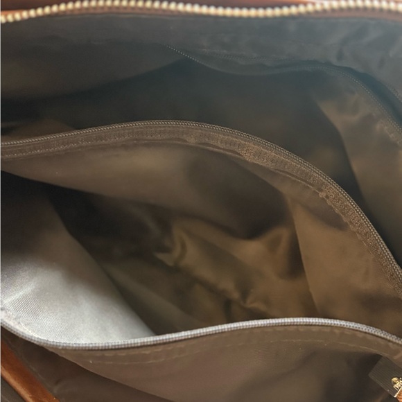 Brown Vegan Leather Satchel Handbag Cognac Top Handle Purse Work Bag - Picture 7 of 8